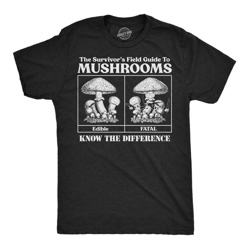 Mens Funny T Shirts Survivors Guide To Mushrooms Joke Tee For Men